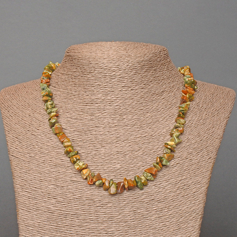Beaded necklace of multicolored jasper natural stone chips, chip size 8×3 mm, length 48 cm