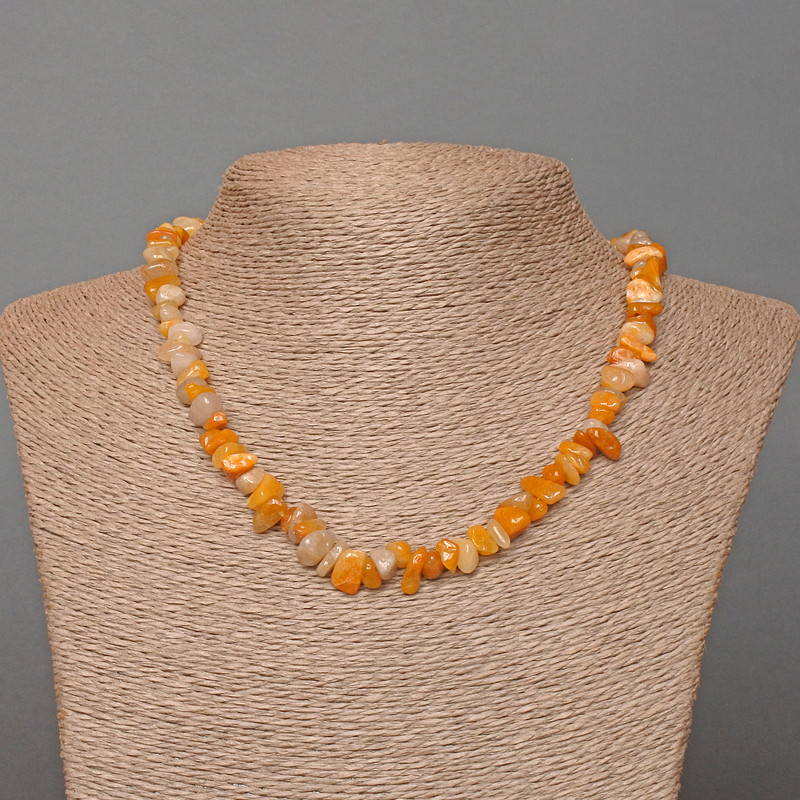 Beaded Necklace of Yellow Agate Natural Stone Chips, 8x4 mm, 46 cm length