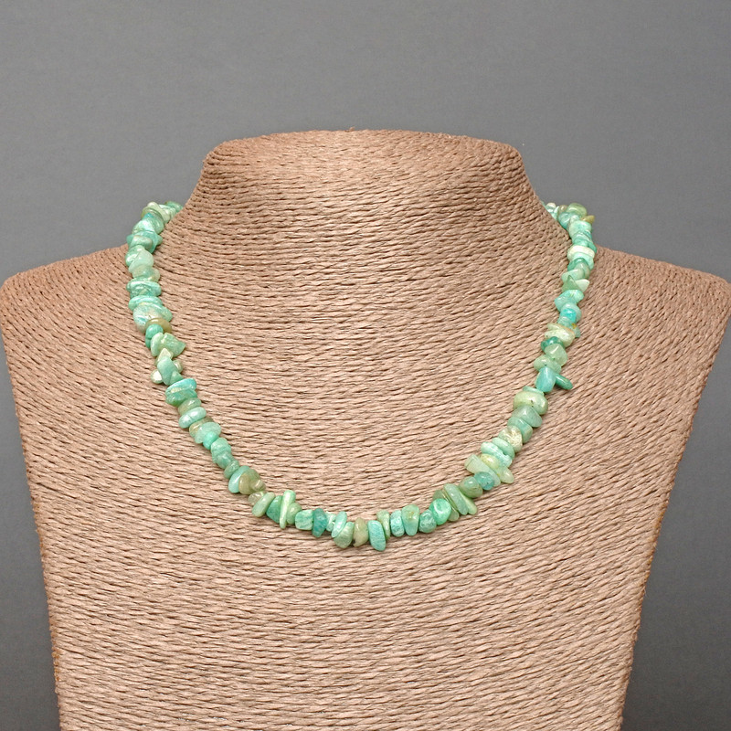 Amazonite Necklace with Natural Stone Chip Beads, Diameter 7x3 mm, Length 46 cm