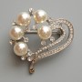 Accent Brooch Pendant with White Beads and Crystals, Silver-Tone Metal 38×36 mm