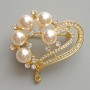 Accent Brooch Pendant with White Beads and Crystals, Gold-Tone Metal 38×36mm