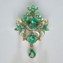 Accent brooch pendant with green crystals and rhinestones, gold-toned metal 40x58mm