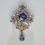 Accent blue and gray crystals brooch-pendant, gray rhinestones, silver-tone metal 40×58 mm