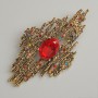 Accent brooch-pendant with red crystal, multicolored rhinestones, dark-gold metal 44x81 mm