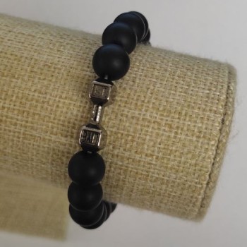 Shungite Bracelet 'Dumbbell', 10mm diameter, 18cm length +/- (stretch)