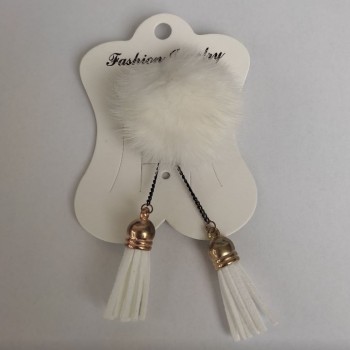 Discount! Clearance White Mink Fur Brooch, 50 mm diameter, 10 cm length