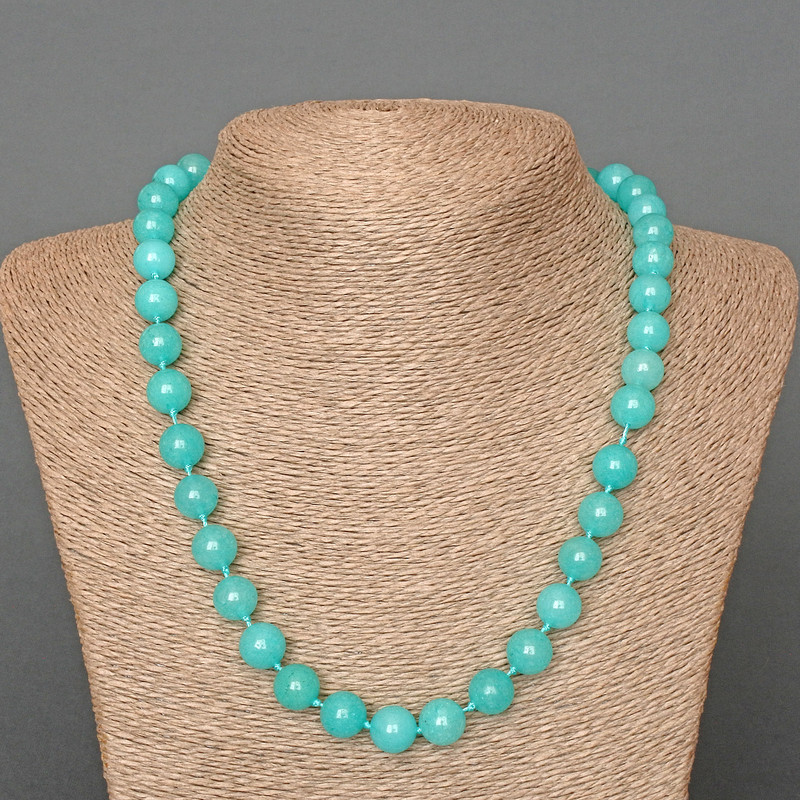 Aquamarine Necklace with Natural Gemstone Smooth Beads, 10 mm Diameter ±, Length 51 cm