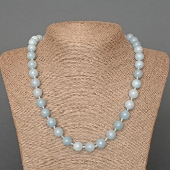 Aquamarine Necklace, natural stone, smooth bead, diameter 10 mm ±, length 50 cm ±