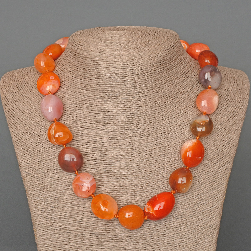 Clearance Necklace with Carnelian natural stone, large faceted beads, diameter 19×21 mm ±, length 45 cm ±
