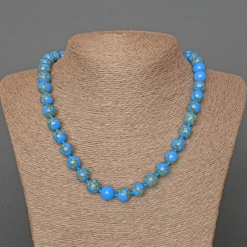 Blue Imperial Jasper Necklace (pressed) with smooth beads, 10 mm diameter, 49 cm length ±