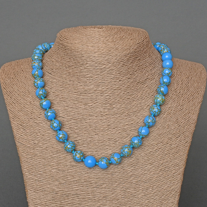 Blue Imperial Jasper Necklace (pressed) with smooth beads, 10 mm diameter, 49 cm length ±