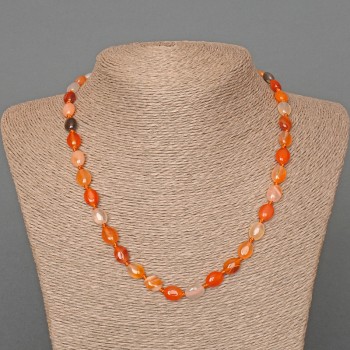 Carnelian Necklace with Oval Beads, Natural Stone, 8×10 mm, Length 48 cm