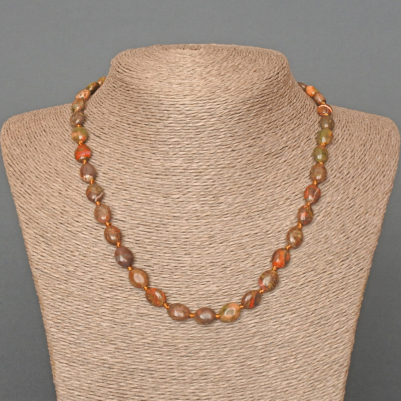 Picasso Jasper Necklace with natural stone, oval shape, 8x10 mm, length 48 cm