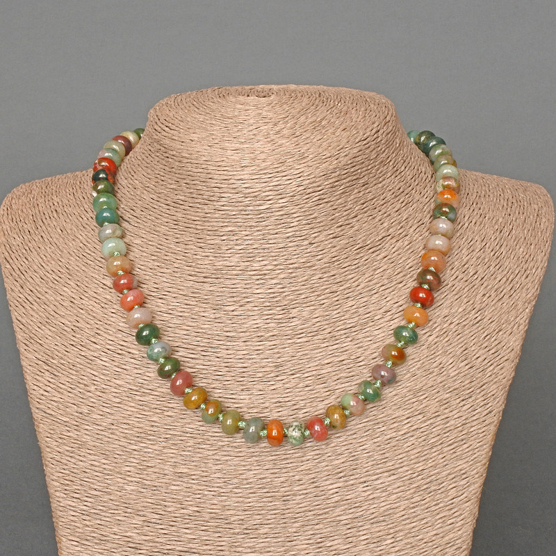 Green Jasper Necklace, natural stone, smooth rondels, diameter 8x5 mm, length 46 cm