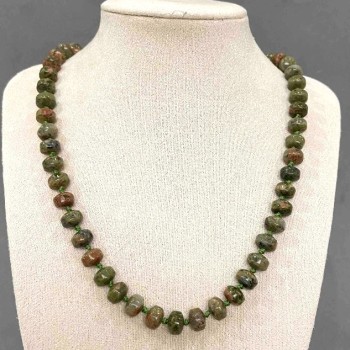 Heliotrope Jasper Necklace, natural stone, smooth rondels, 9x7 mm, length 48 cm