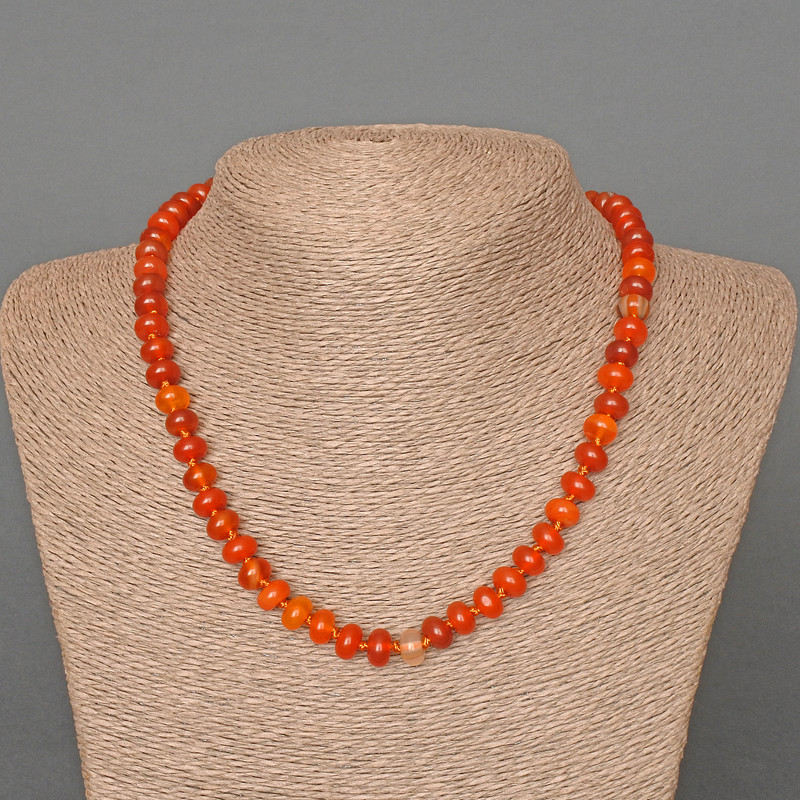 Carnelian Necklace, Natural Stone, Smooth Rondel Beads, 8×5 mm Diameter, Length 46 cm