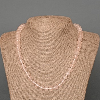 Pink Quartz Necklace - Natural Stone, Smooth Rondelle Beads, 9x7 mm, 49 cm length