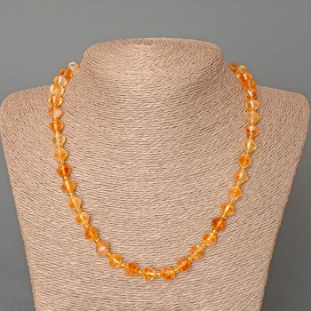 Citrine necklace with natural stone, faceted diamond-shaped beads, about 9×8.5 mm, length 50 cm, with seed beads