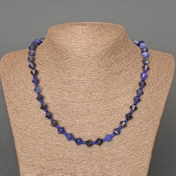 Sodalite Necklace, natural stone, faceted diamond shape, diameter 8.5 × 8.5 mm, length 49 cm, with beads