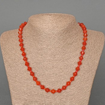Carnelian Necklace, natural gemstone, faceted diamond shapes, 8x8 mm, length 49 cm, with seed beads