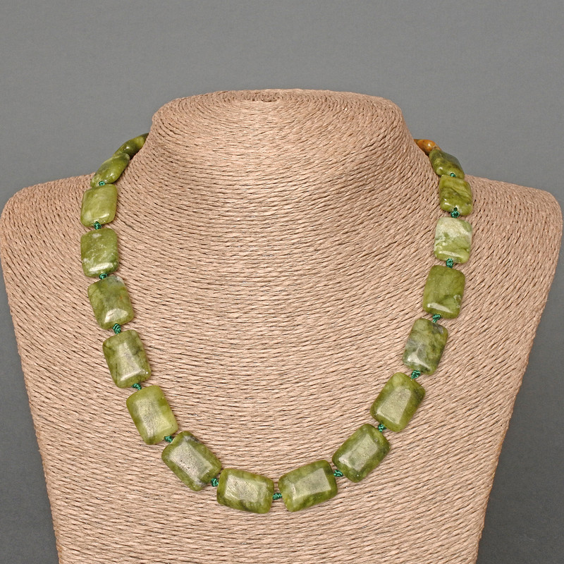 Rectangular Jadeite Necklace, natural stone, 13x18 mm, length 48 cm