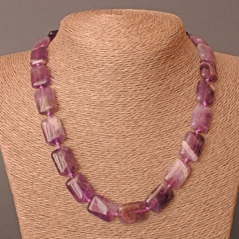 Natural Amethyst Necklace with Rectangular Stones, 13×18 mm, 48 cm Length