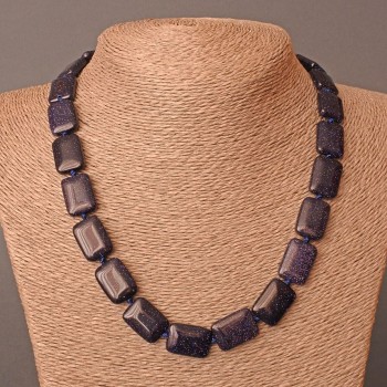 Aventurine Necklace: Blue Sand Night of Cairo (synthetic), rectangular beads, approx. 13×18 mm, length 48 cm