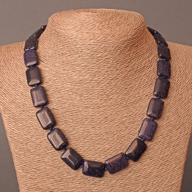 Aventurine Necklace: Blue Sand Night of Cairo (synthetic), rectangular beads, approx. 13×18 mm, length 48 cm
