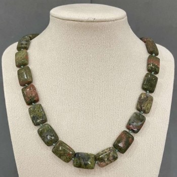 Heliotrope Jasper Necklace, natural stone, rectangular 13×18 mm elements, length 48 cm
