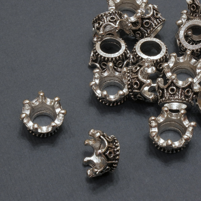 End cap 'Crown' silver metal color, diameter 11x6 mm (±), packaging 20 g 17 pcs (±)