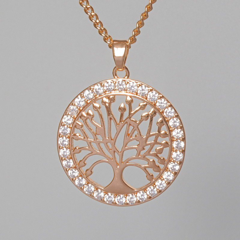 Chain 'Tree' Xuping with a pendant of white crystals, diameter 24.5 mm, length 40-45 cm, thickness 2 mm