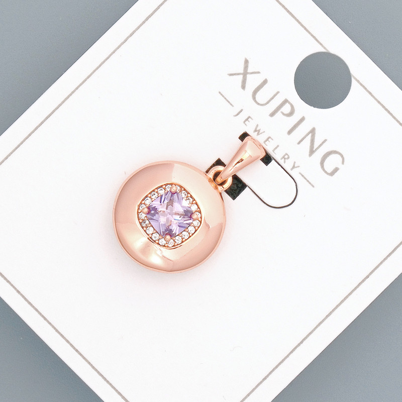 Pendant Xuping with a lilac crystal and white rhinestones, diameter 14 mm, length 20 mm, 18K gold plating