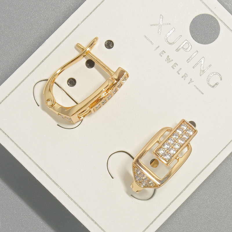 Xuping Earrings with White Crystals, 7.5 x 14 mm, 18K Gold Plating
