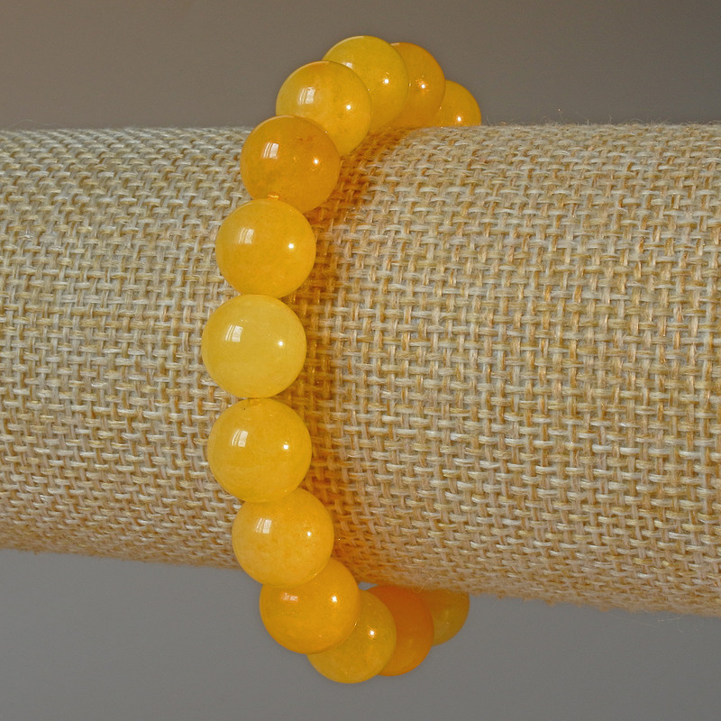 Citrine Bracelet with Smooth Beads, 10.5 mm Diameter, 18 cm Length (Stretch)
