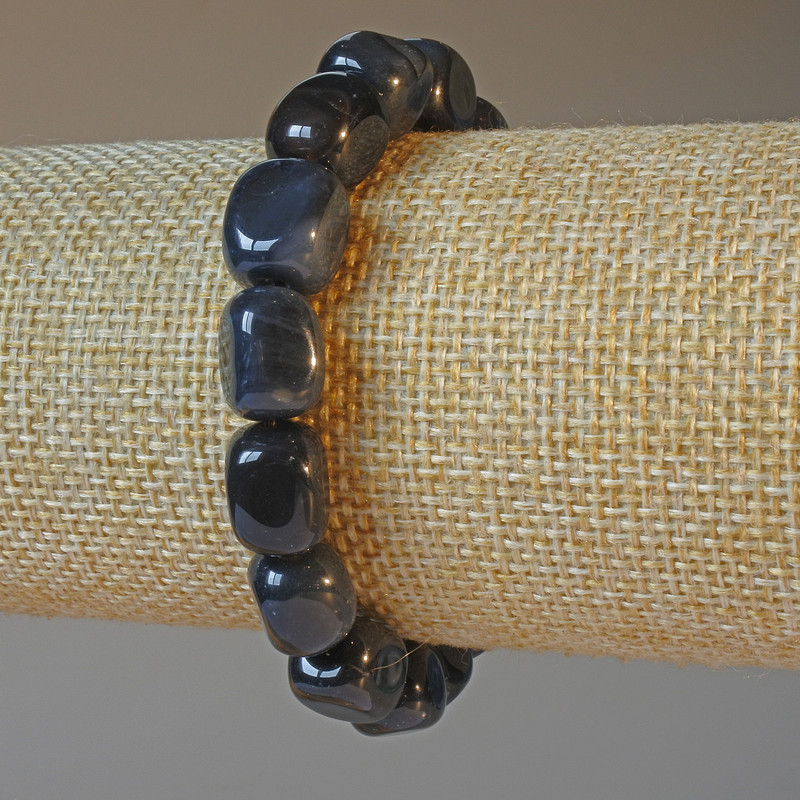 Bracelet with black agate natural stone bars, diameter 9×12 mm, length 18 cm (stretch)