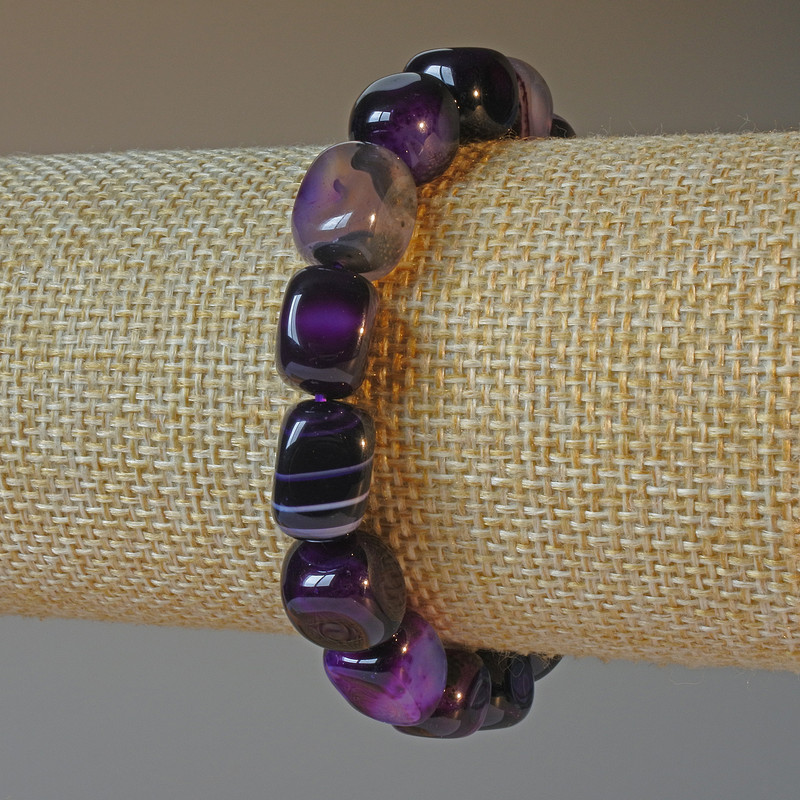 Purple Agate Bracelet, Natural Stone Bar Beads, 9x12 mm, Length 18 cm, Stretch