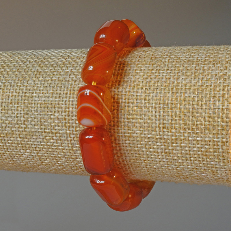 Orange agate bracelet, natural stone bar, 11x15 mm, length 18 cm (stretch)