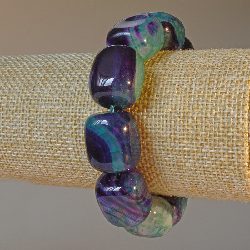 Agate Bracelet with Natural Stone Bar, 16×19 mm, length 18 cm ± (Stretch)