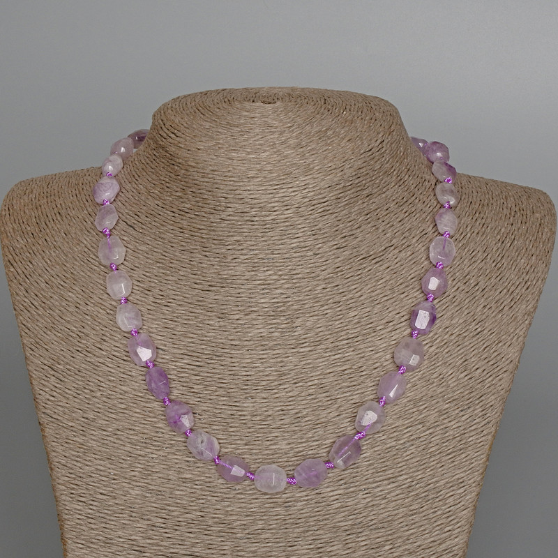 Natural Amethyst Necklace with Faceted Beads, 10x12 mm, length 48 cm