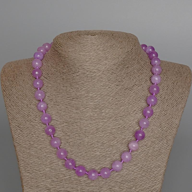 Lavender Amethyst Necklace with Natural Stone Smooth Beads, 10.5 mm Diameter, 50 cm Length