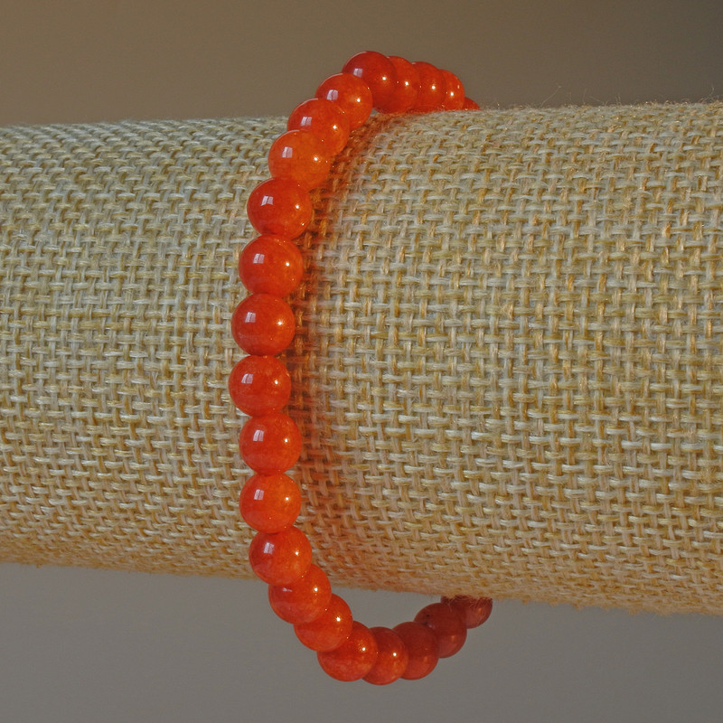 Bracelet Red Jasper (pressed) smooth bead, 6mm diameter, 18cm length (stretch)