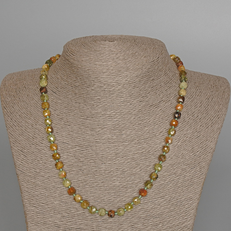 Grossular Necklace (Green Garnet) Natural Faceted Cubes, 6 mm Diameter, Length 50 cm ±