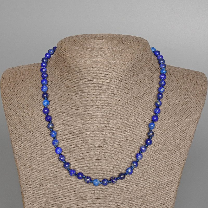 Lapis Lazuli Necklace, natural stone, smooth beads, diameter 6 mm, length 47 cm