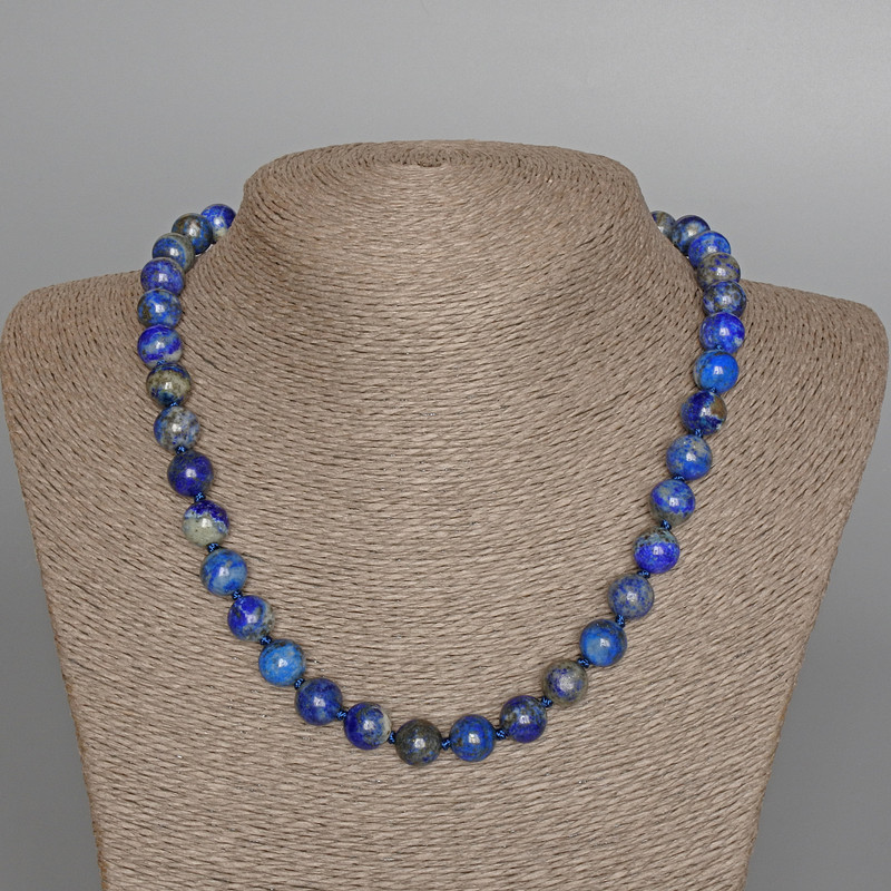 Lapis Lazuli Necklace, natural stone, smooth beads, 10 mm diameter ±, length 48 cm ±