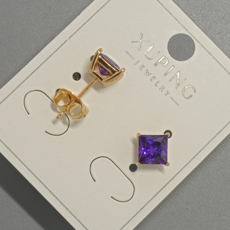 Xuping Stud Earrings with Purple Crystal, 6 mm diameter, 18K Gold Plating
