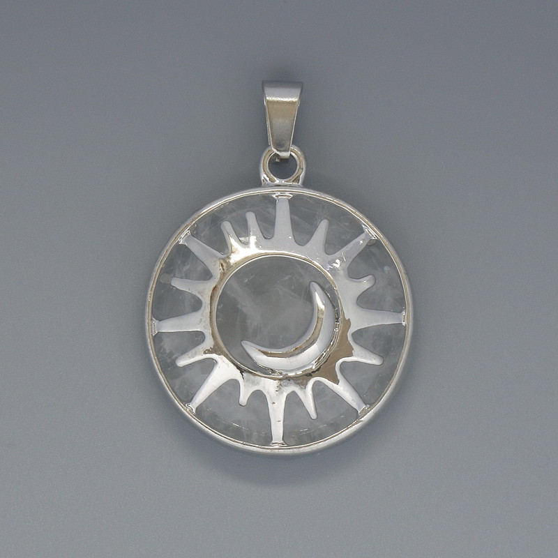 Pendant Sun Rock Crystal, diameter 27 mm ±, length 37 mm ± in a silver setting