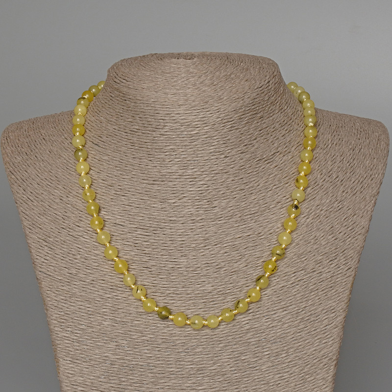 Necklace Yellow Turquoise smooth bead, diameter 6.5 mm, length 48 cm