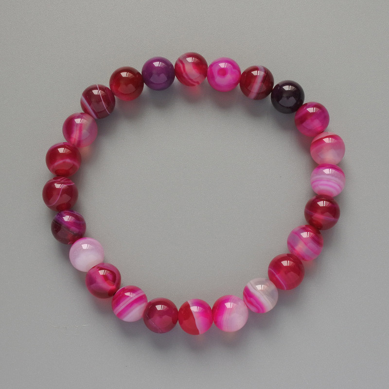 Raspberry Agate Bracelet, natural stone, smooth beads, diameter 8 mm, length 18 cm (stretch)