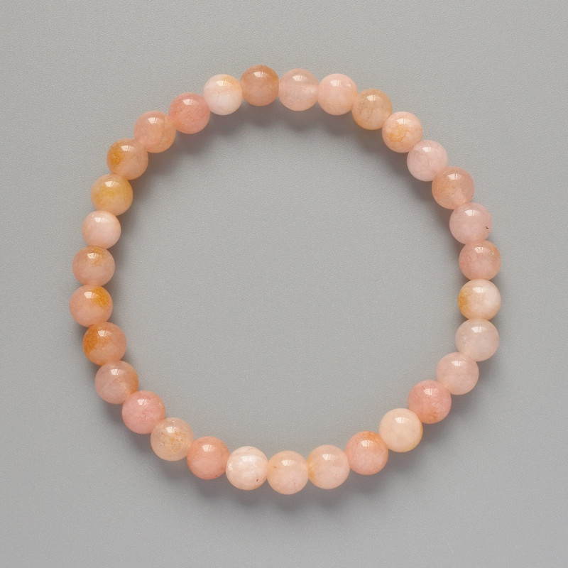 Bracelet with tinted quartz, smooth beads, 6.5 mm diameter, 18 cm length (stretch)