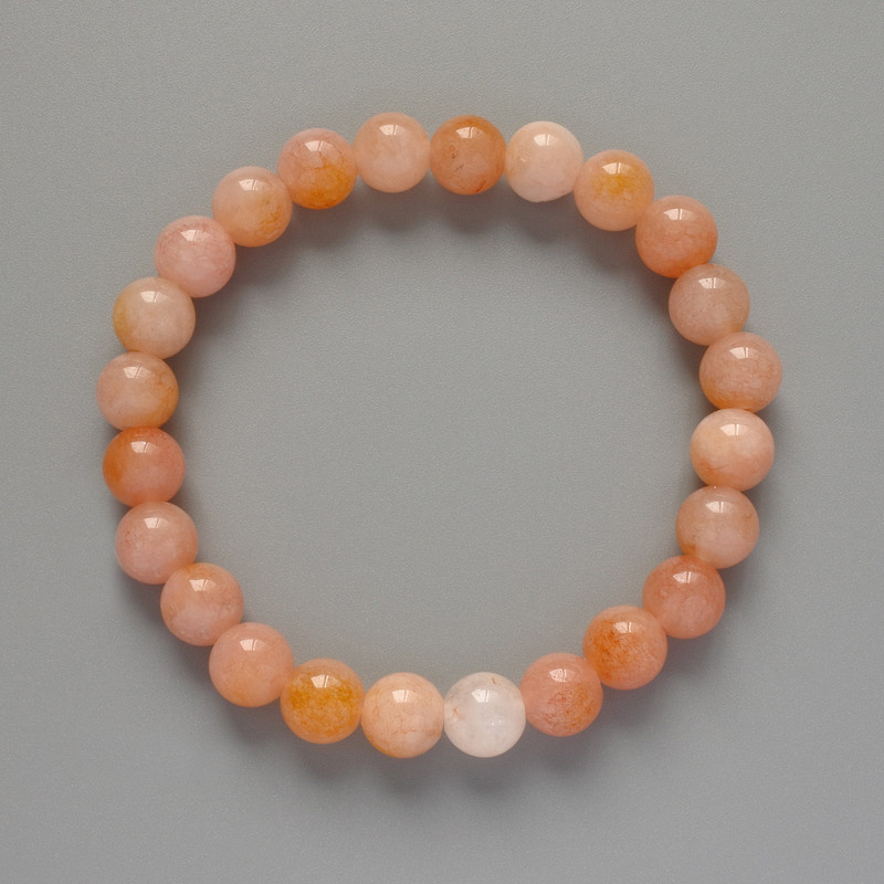 Toned Pink Quartz Bracelet with Smooth Beads, 8 mm Diameter, Length 18 cm ± (Stretch)